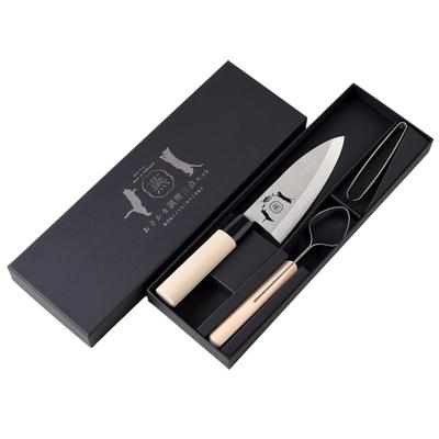 Deba Scale 3 Piece Made In Tsubame Cat Special Foil Stamped Cosmetic Box Case Knife, Knife, 16cm, Removal, Boning, Set, Japan, Sanjo, Pattern,
