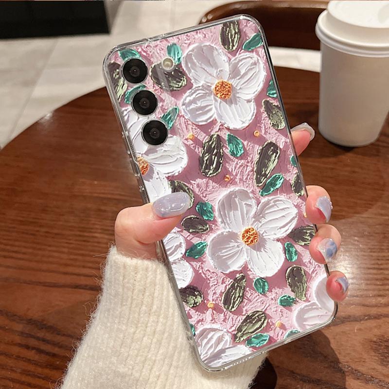 Oil Painting Flower Print Phone Case For Samsung Galaxy S26 S25 S24 S23 Ultra S22 Plus S24 S21 FE S25 Edge Clear TPU Soft Cover