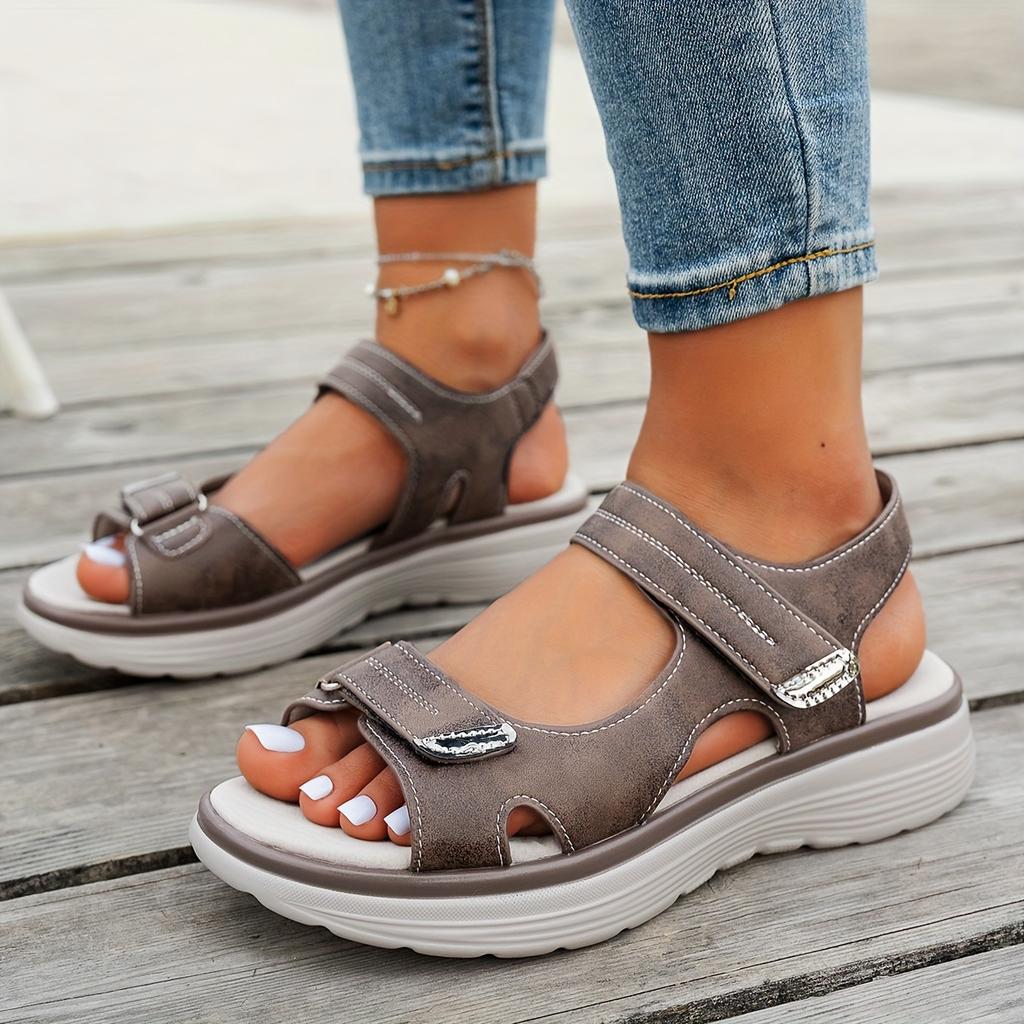 [Elegant Sandals] Comfortable Women's Sandals | Adjustable Hook-and-Loop Ankle Strap, Breathable PU Cover Upper & Cushioned Insole, Wedge Heel