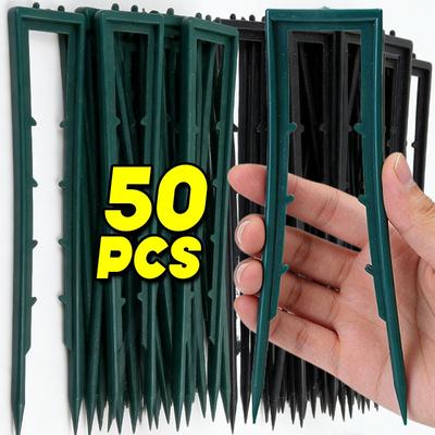 50/10 Stück U-förmige Gartenspieße mit Spitze Kunststoff-Gartenstifte Landschaftsstifte Erdspieße für Hof Rasen Unkrautbarrieren