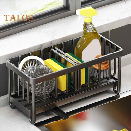 Organizer na gąbkę do zlewu kuchennego, odporny na rdzę i korozję, uchwyt na szczotki do zlewu kuchennego z automatycznym spustem