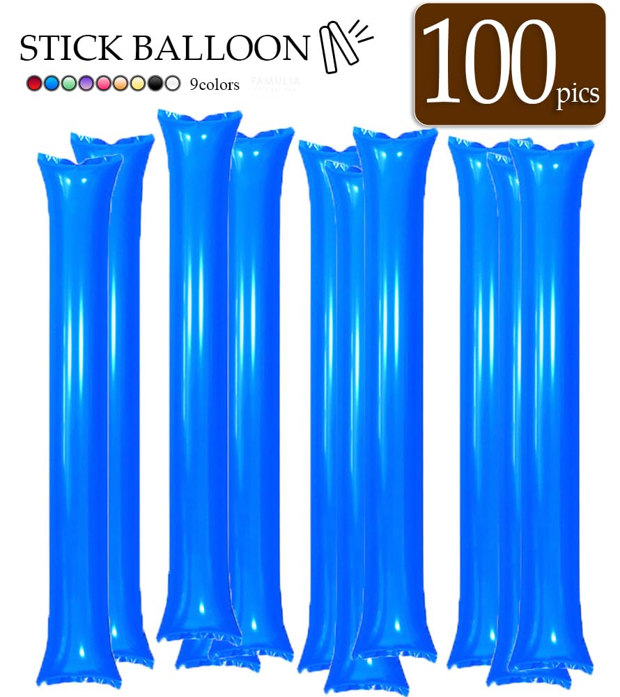 Stick set of 100 blue balloons, blue, (100 balloons)
