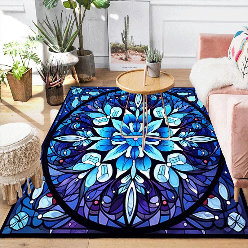 1pc Blue Flowers Design Indoor Area Rug - Soft, Anti-Slip, and Durable Gaming Room Decor for Bedroom