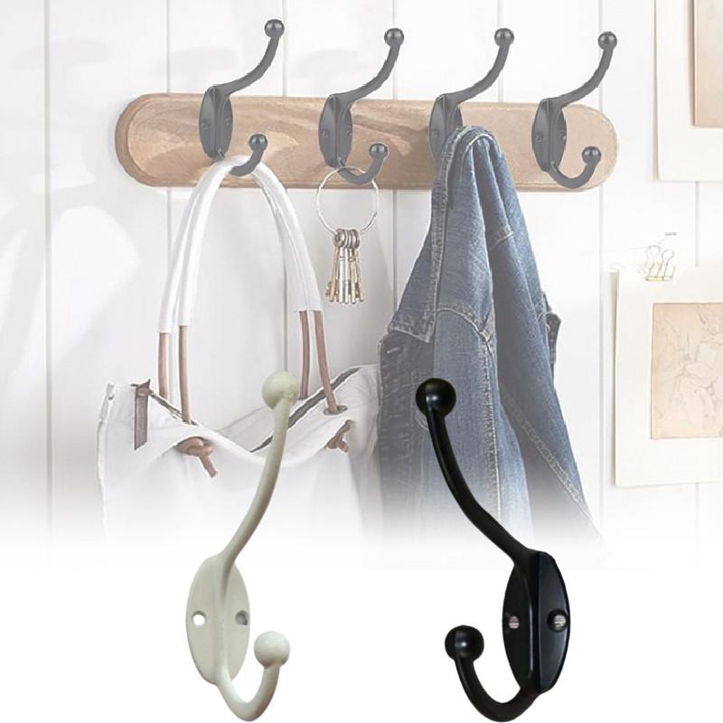 For Hook Coat Wall Zinc Metal Alloy Racks Double Hooks High Load Durable Bearing