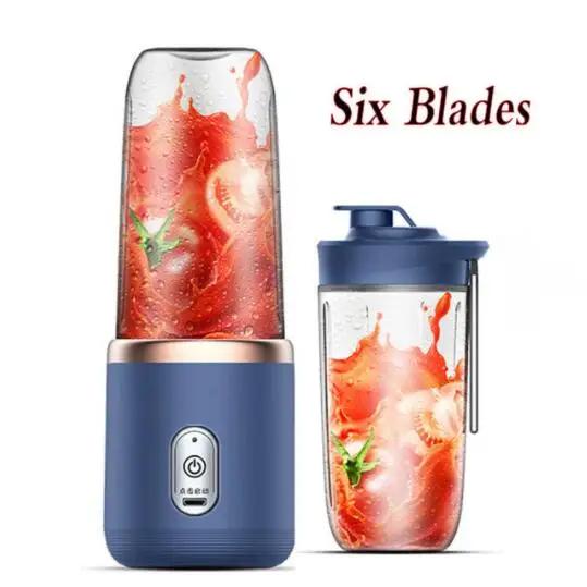 6 Klingen Elektrischer Entsafterbecher 2 Becher für Reise Tragbarer Entsafter Mixer USB-Ladung Frischer Fruchtsaft Personal Blender Smoothie