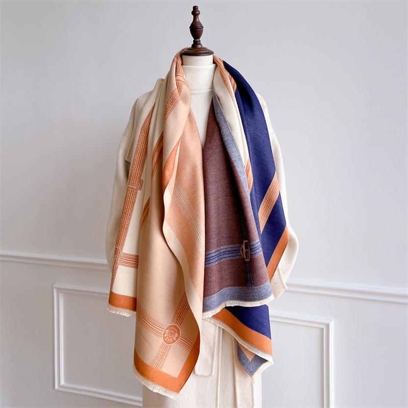 Luxury Horse Winter Scarf for Women Warm Pashmina Shawls Thick Cashmere Blanket Chunky Stoles Lady Elegant Poncho Bufanda