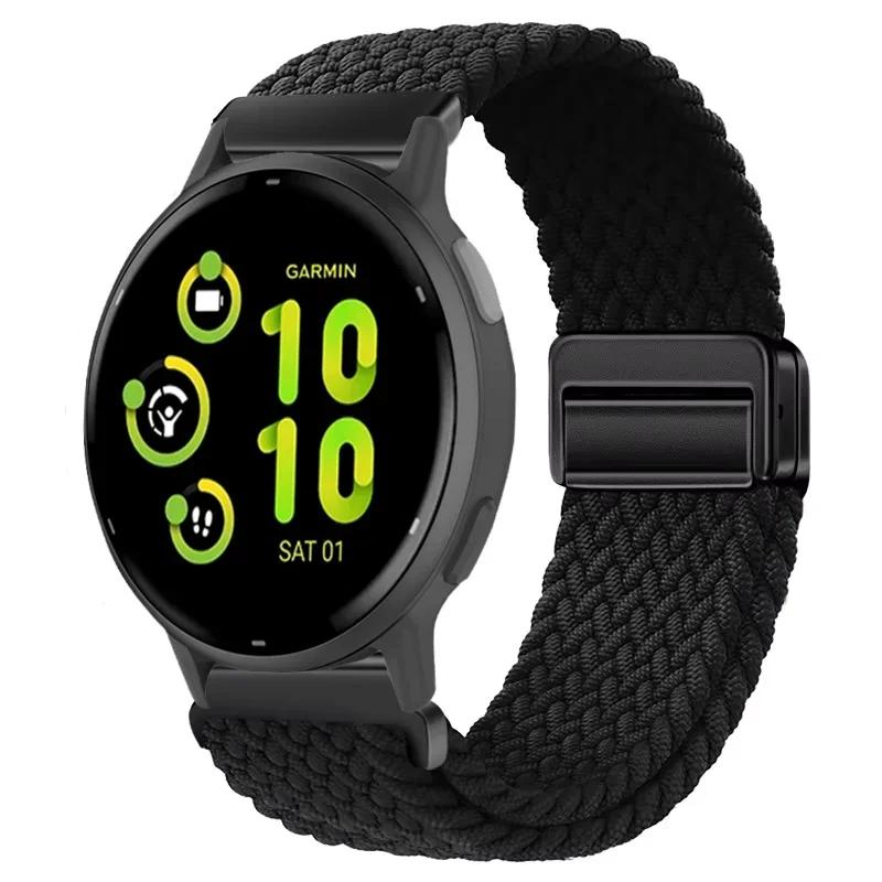 

20mm 22mm Nylon Strap for Garmin Garmin Forerunner 55 165 265 965 255 Active 5/Vivomove Trend/Venu 3/2 Magnetic Braided Bracelet Garmin 165-55 чёрный