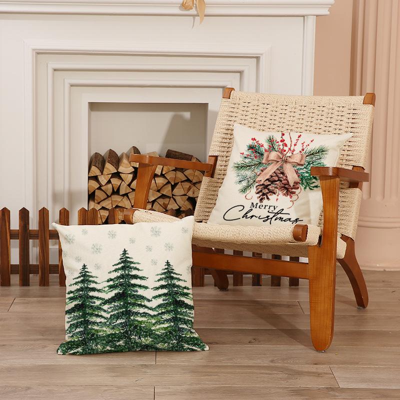 New Christmas Pillow Cover Pine Cone Candlestick Print Pillow Cover Bedroom Cushion Cover Living Room Sofa Pillow