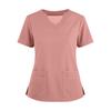 Women's Short Sleeved Solid Color V-neck Buttonable Side Slit Top T-shirt