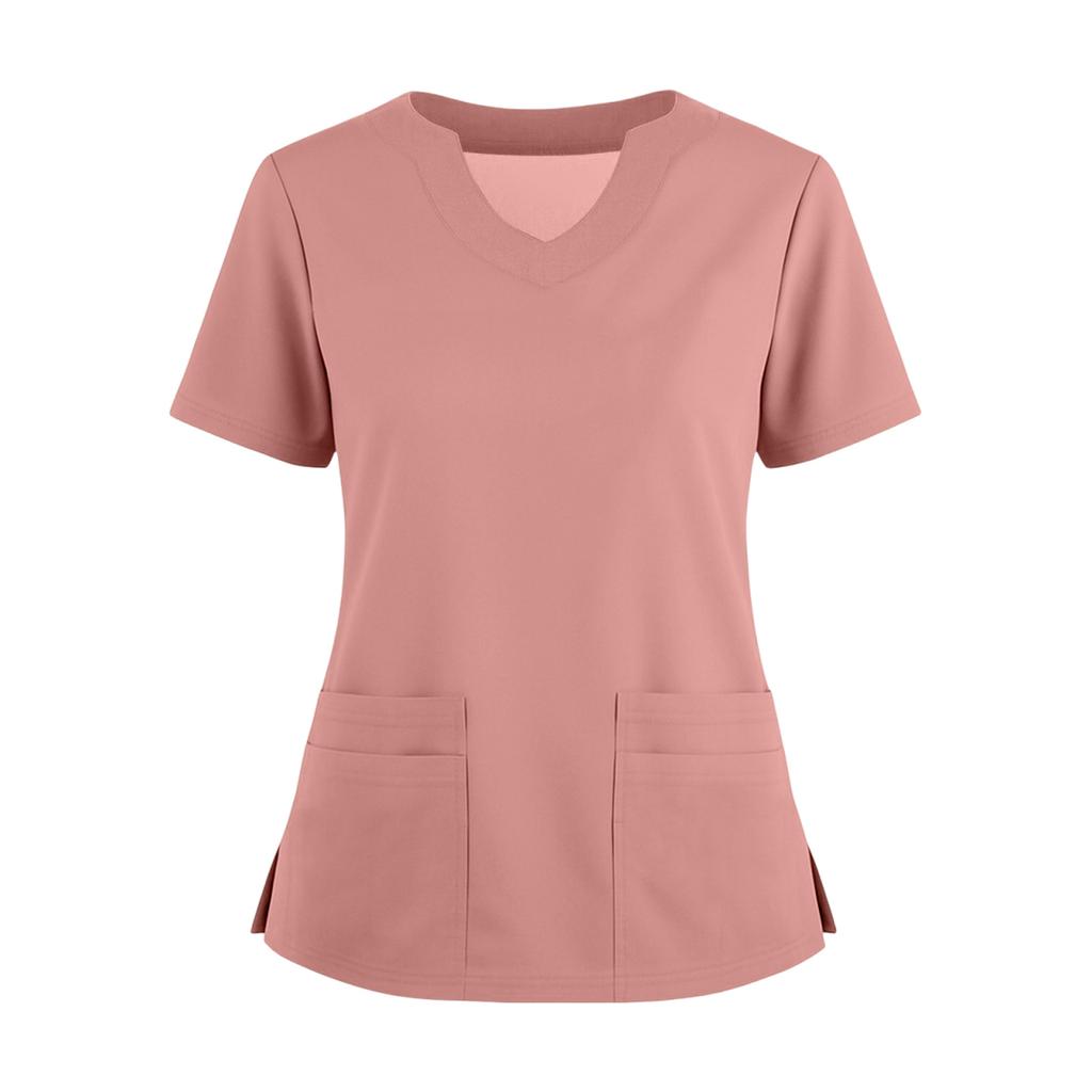 Women's Short Sleeved Solid Color V-neck Buttonable Side Slit Top T-shirt