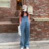 Women's Summer Jumpsuit High Waist Wide Leg Pants, Korean Version Loose Cool  Spring and Autumn Denim Overalls Retro Thin Suspender Jumpsuit Pants