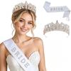Pearl Lace Bridal Crown & Headband Set with Wavy Edge Sash and Shoulder Straps