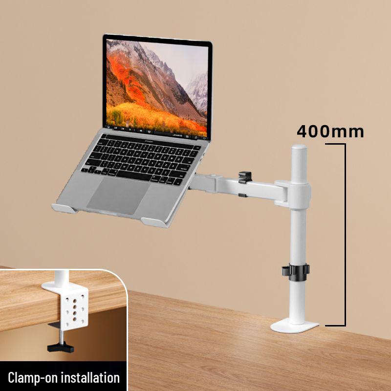 White Mechanical Arm Dual-Screen Laptop Stand: Liftable, Rotatable, and Suspended Cantilever Riser.
