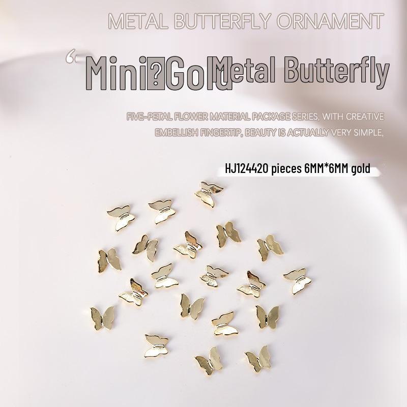 20-Piece Minimalist 3D Butterfly Nail Art Decorations in Gold & Silver