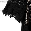ZANZEA Women Casual Round Neck Short Sleeve Lace Ctochet Patchwork Dress