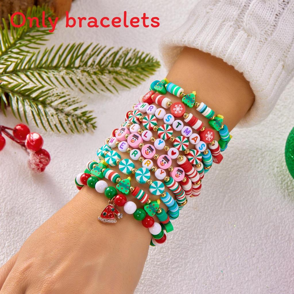 Holiday Christmas Snowman Santa Character Multilayer Beaded Wristband Gift Set For Celebrations