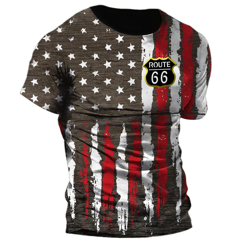 US Route 66 Printed New Men's Vintage T-Shirt European Size Hip-Hop Tops Tee Men Clothes Oversized T Shirt Daily Casual Clothing