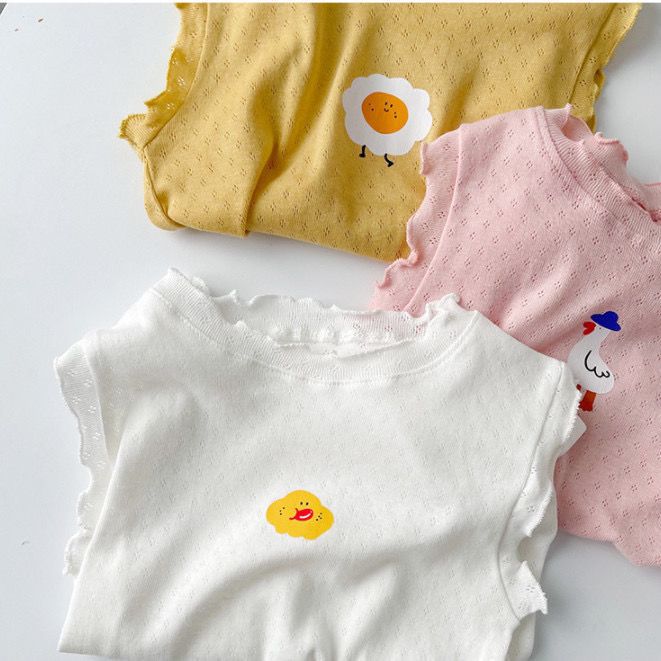 Girls Summer Thin Mesh Breath Cotton Edge Vest Baby Girl Cartoon Sleeveless Bottom T-Shirt Top