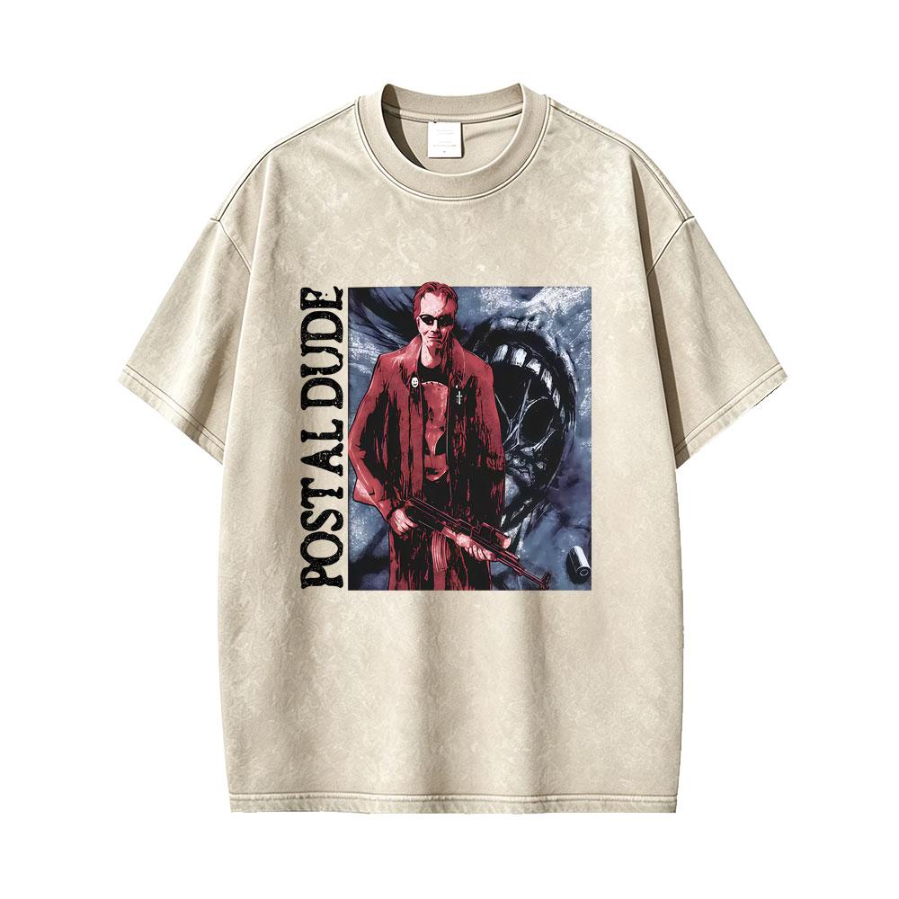 Postal Dude I Regret Nothing Vintage Washed T-shirt Men Women Horror Gothic Rock T Shirts Men's Casual Retro Oversized T-shirts