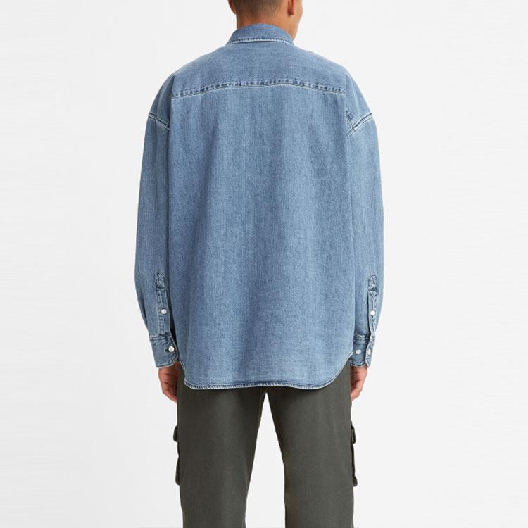 Levis SS22 Cool Series Button-Down Solid Color Denim Long Sleeve Shirt Men Shirts Blue A1915-0001