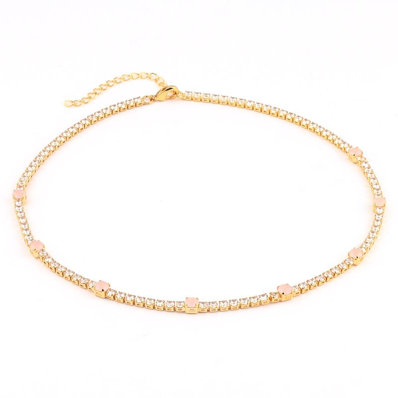 Mix Fashion Summer Colorful Rainbow Women Girl Jewelry 5A Cubic Zirconia Delicate Gold Filled Charm Tennis Chain Necklaces