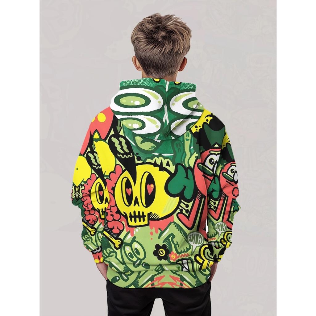 3D Digital Printed Street Graffiti Style Hooded Sweatshirt, Fashionable and Trendy Casual Children's Clothing, Perfect Gift