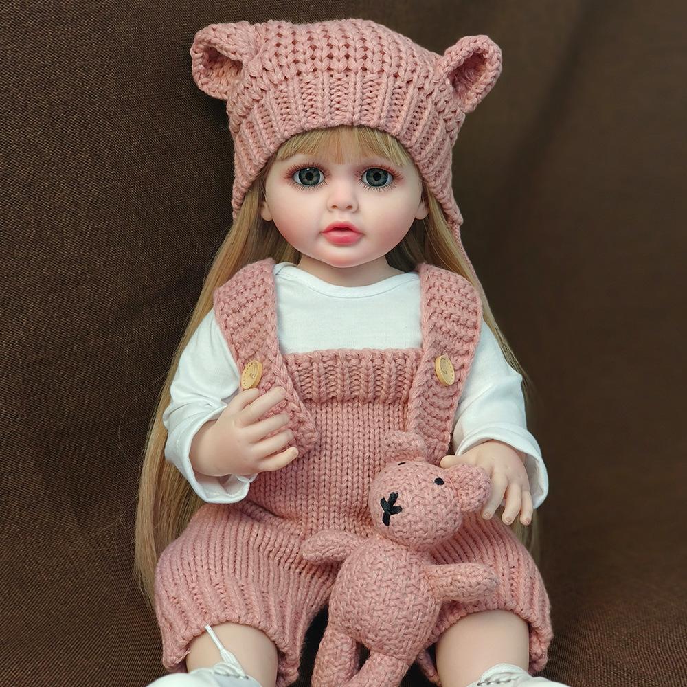 Rebirth Doll Simulation Baby Can Enter The Water Simulation Baby Accompanying Toy Full Glue Body 55 Cm Blooming Long Hair Girl