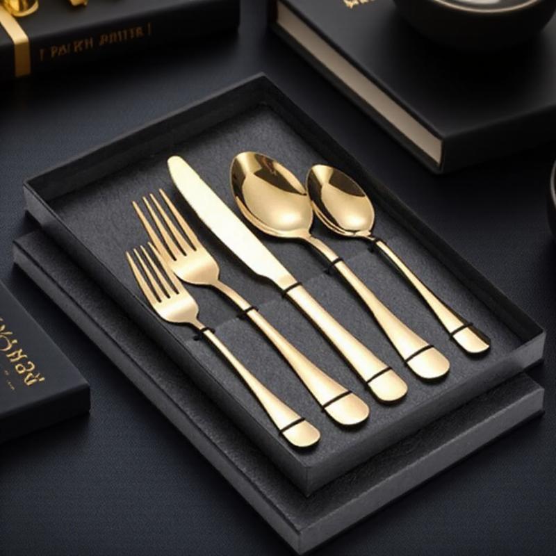 Premium 5-Piece Stainless Steel Flatware Set with Gift Box for Elegant Travel Camping Cutlery Home Wedding Use