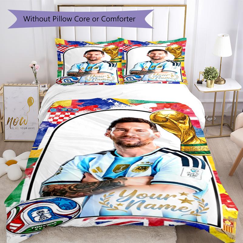 Football Messi Personalized Text Custom Bedding Suitable for Living Rooms Breathable Duvet Cover Bedroom Decor Christmas, WeddingPerfect