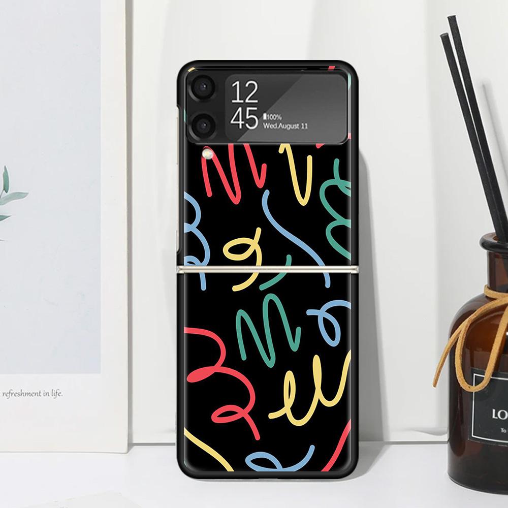 Simple Pattern Graffiti Phone Case Cover for Samsung Galaxy Z Flip 7 6 5 4 3 5G Flip3 Flip4 Flip5 ZFlip6 ZFlip7 Black Fundas Gal