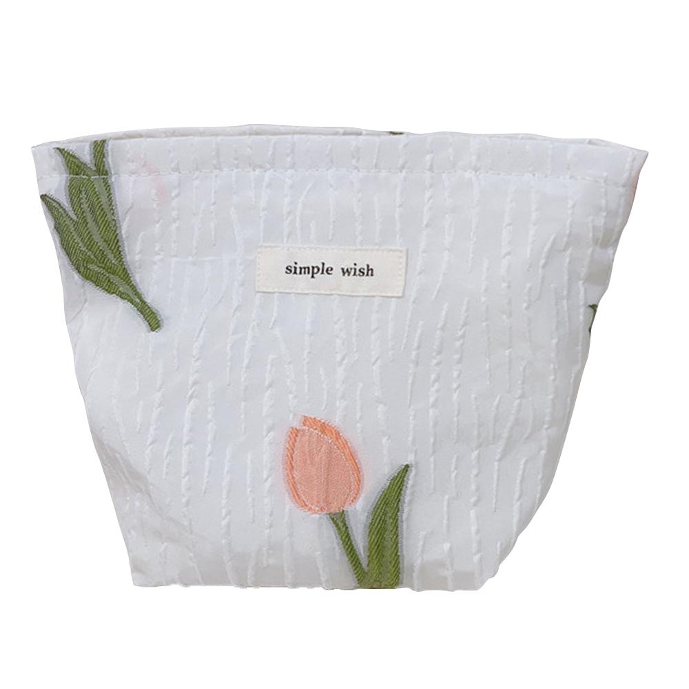Tulip Pattern Mini Makeup Bag Canvas Portable Zipper Purse Cosmetic Pouch Storage Bag for Traveling,Swimming