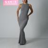 Long Tank Dress Threaded Crew Neck Sleeveless High Elastic Breathable Long Temperament Slim A Version High Waist Long Skirt