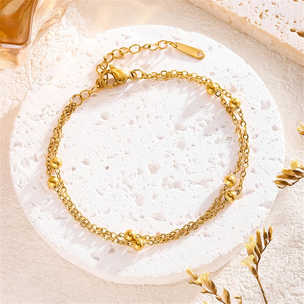 Punk 2 Layered Bead Chain Link Bracelet Female Gold Color Stainless Steel Hand Chain Bracelets for Women Jewelry Braclet 2025