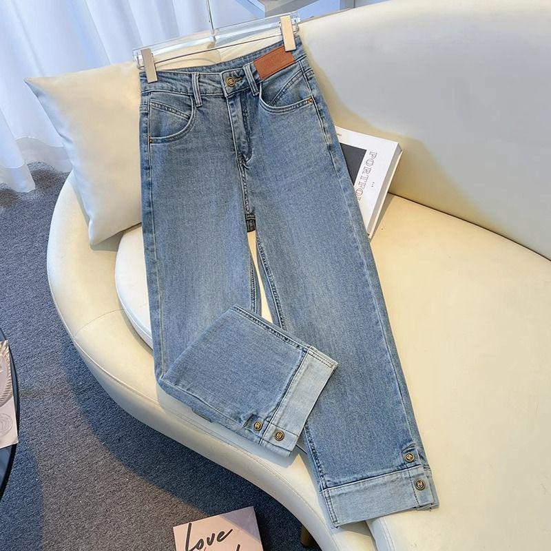 

Женские джинсы с завышенной талией, облегающие, для весны/осени 2025 года - стили петит, короткие, узкие и широкие L синий