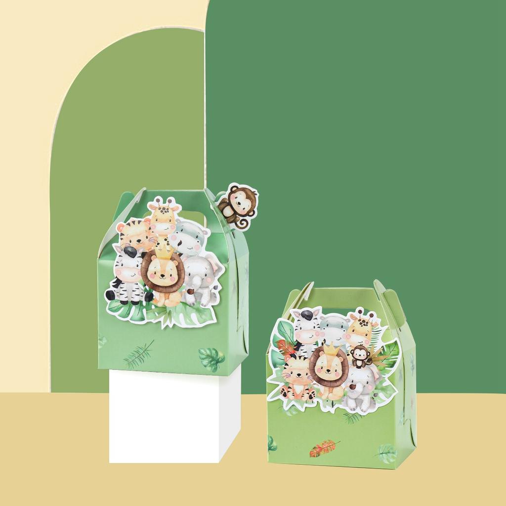 9pcs Cartoon Animal Lion Elephant Tiger Gift Box Candy Biscuit Gift Box For Kids Birthday Party Wrapping Box Baby Shower Decor