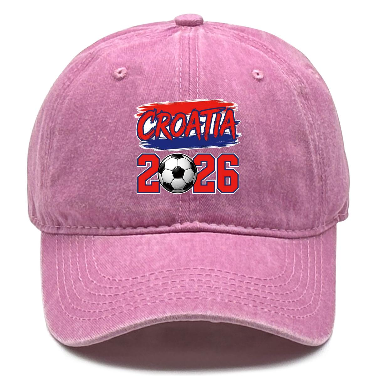 

Baseball Cap With 2026 Football Soccer CROATIA Flag Printed , Adjustable Snapback Baseball Cap Fit Non-Stretch Fabric Solid Color Leisure Sports Hat as the picture розовый