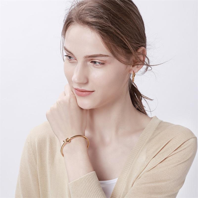 Gold Color Knot Bracelet for Women, Tie The Knoted Cuff Bangle Stainless Steel, Charm Bridesmaid Wedding Jewelry
