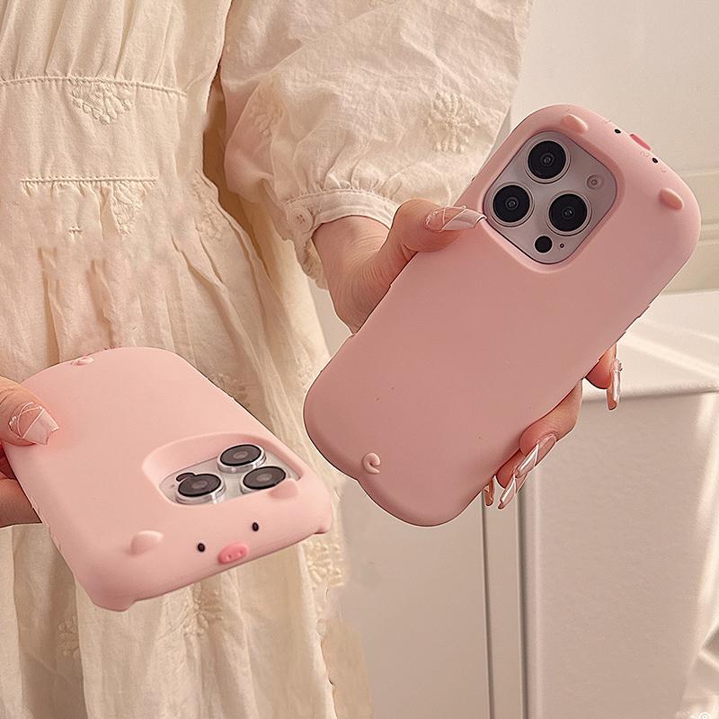 Cute 3D Pink Pig Soft Silicone Case For For Iphone 16 17 Pro Max 1 14 13 12 Pro Max Cartoon Piggy Phone Cover