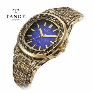 [TANDY] TANDY Engraved Line Men's Metal Watch T-6295