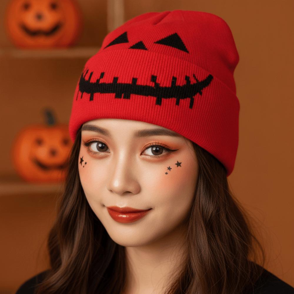Soft Texture Halloween Knitted Cap Knitted Fabric Hip Hop Skullcap Daily Commute