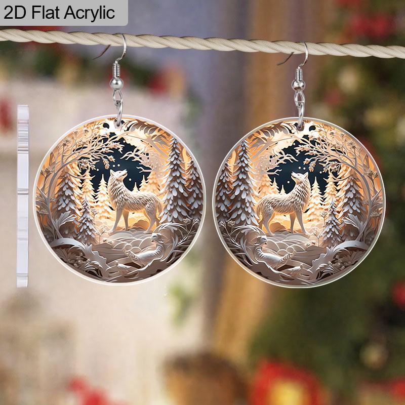 2D Flache Winter Rentier Hängeohrringe, Leichtes Acrylmaterial, Ideal für Frauen, Schmuckzubehör und Weihnachtsgeschenke.