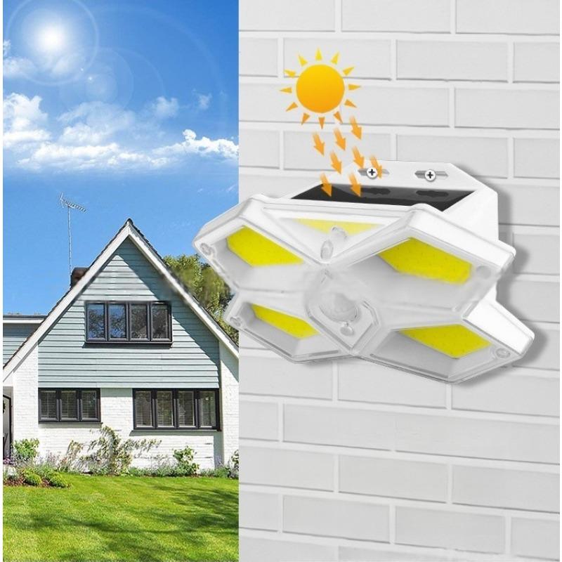 LED/COB Five Sided Solar Wall Lamp, Outdoor Human Body Induction Lamp, Household Courtyard Lamp, Road Fence Lighting Lamp