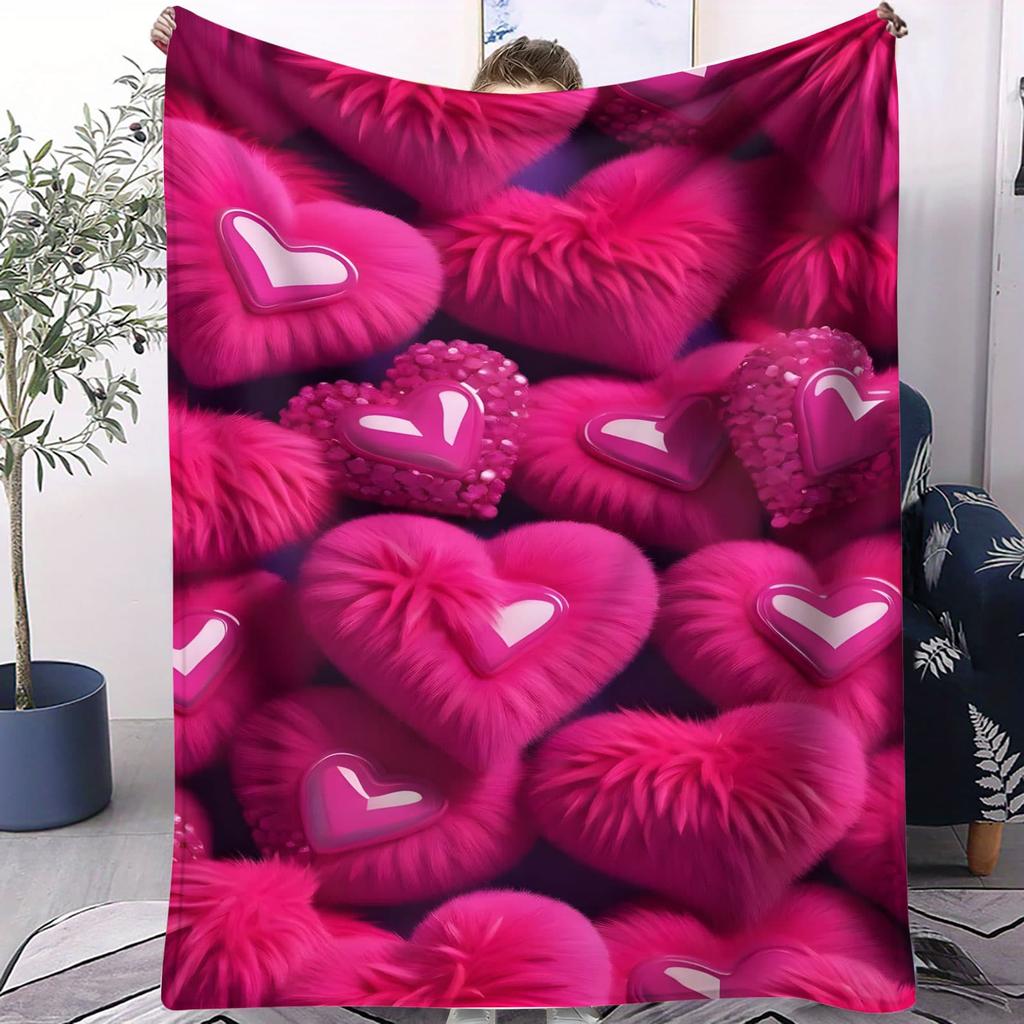 Pink Fluffy Love Heart Blanket  Soft Throw for Kids Room Sofa Bed Camp Living Cute Decor Ideal for Family  Love Enthusiasts