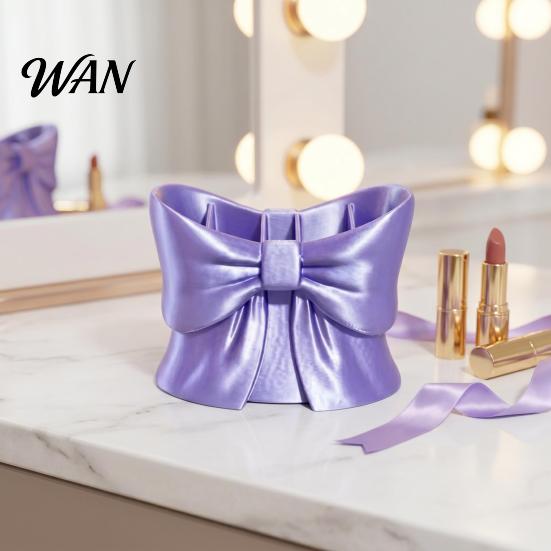 Durable Pen Cup Bow Holder 3D Printed Cute Pencil Cosmetic Brush Organizer Desktop Makeup for School Home Office Supplies Satin Texture