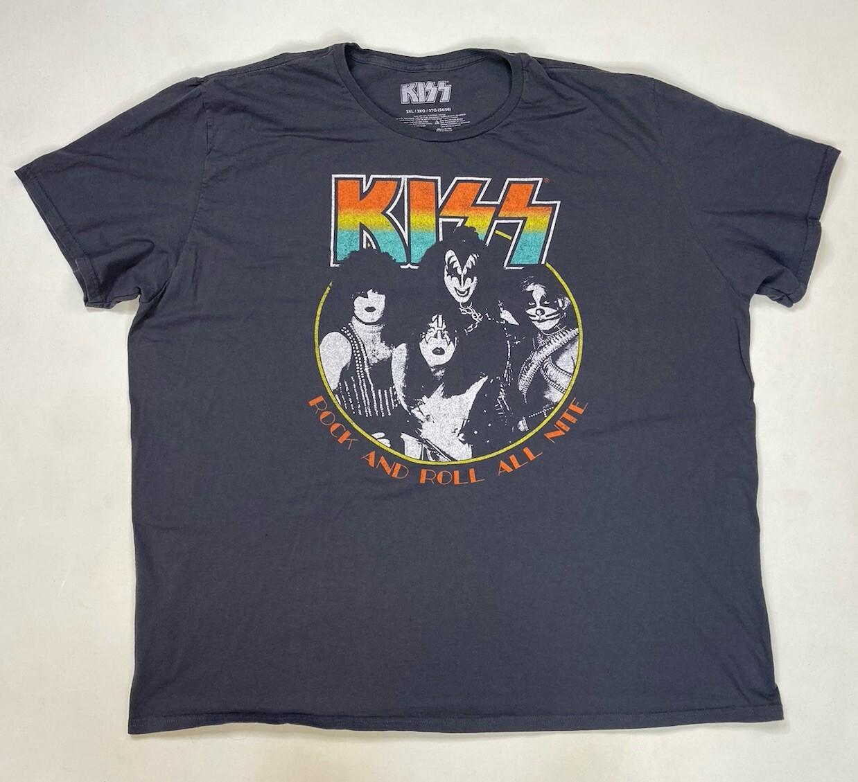 Kiss Rock Roll All Nite Graphic T-shirt Men 3XL Gray Short Sleeve Music L