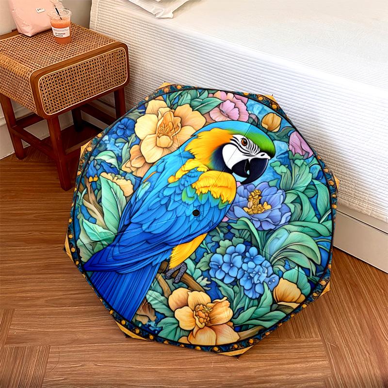 Flower Bird  Pattern, Automatic Folding Umbrella, Portable and Foldable Design, 8 Ribs, a Christmas or Birthday Gift.