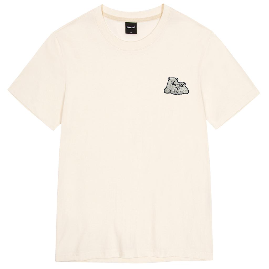 OKSTAR Polar Bear Family Embroidered Short Sleeve T-Shirt (Type A)