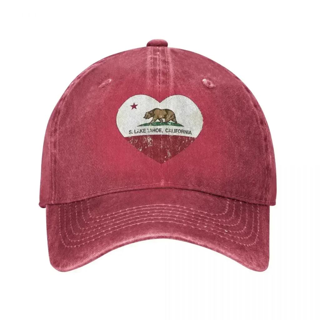 South Lake Tahoe California Love Heart Flag Baseball Cap Vintage Distressed Washed Headwear Men Women Outdoor Hats Cap