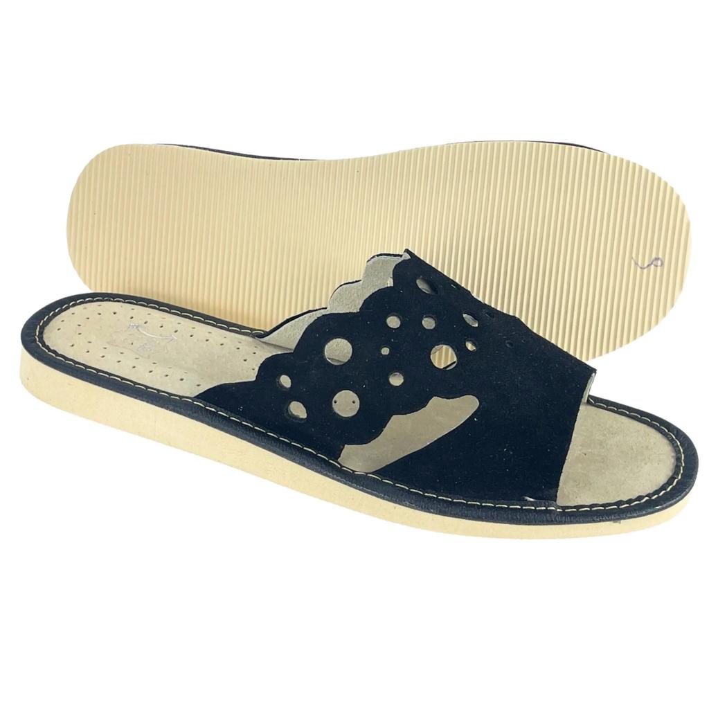 Women's leather slippers, black house slippers 39