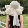 Womens Pearl Lace Straw Sun Hat With Wide Brim For Beach And Outdoor Summer Use